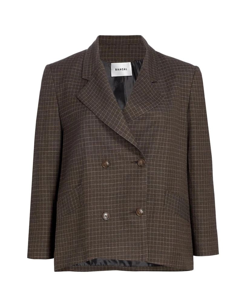 Front of a size 2 The Davis Double Breasted Blazer in Windowpane in Windowpane by BAACAL. | dia_product_style_image_id:296495